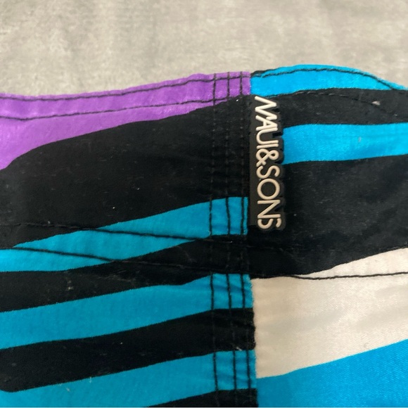 Maui and Sons Men's Striped Swim Shorts - Blue, Black, Purple Size 32 - Picture 7 of 13